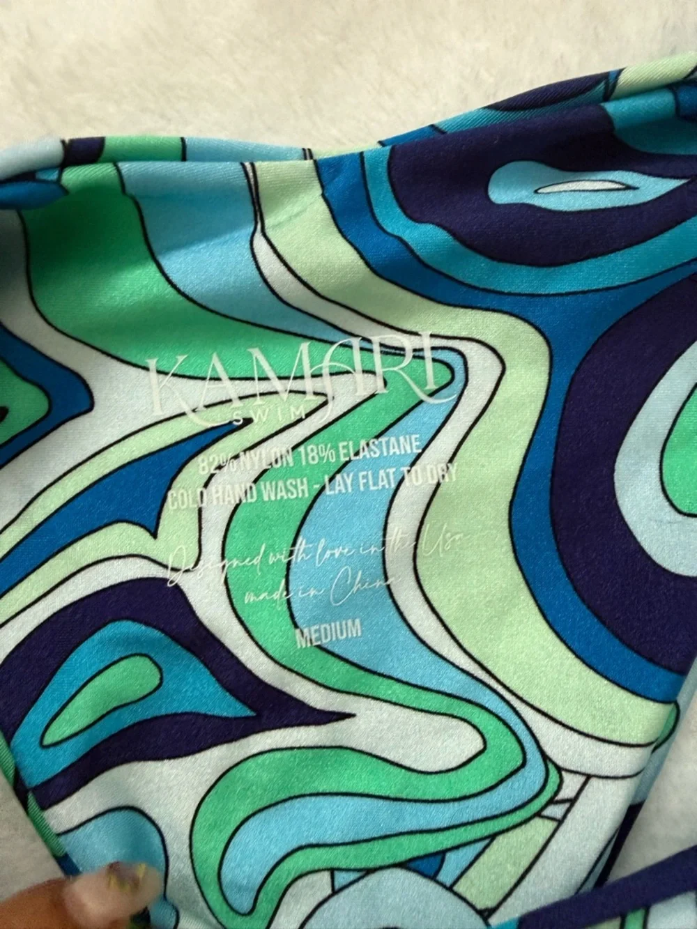 Kamari Swim Blue Green Retro Print Cutout Bikini Set Medium NWT - Picture 7 of 9